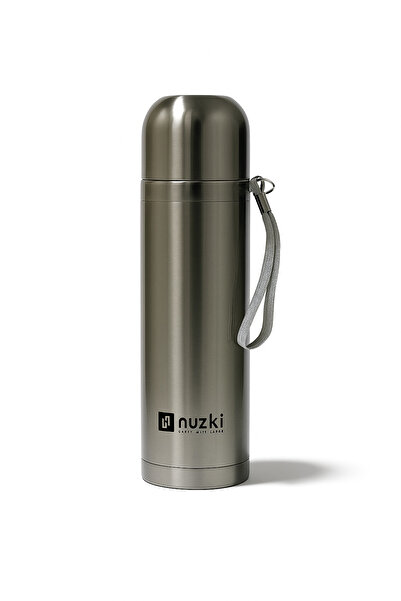 nuzki Stainless Steel Water Bottle 500ml Steel Vacuum Insulated Flask Black C...