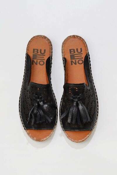 Bueno Shoes Δερμάτινες γυναικείες παντόφλες Espadrille - Μαύρες 01wq2417