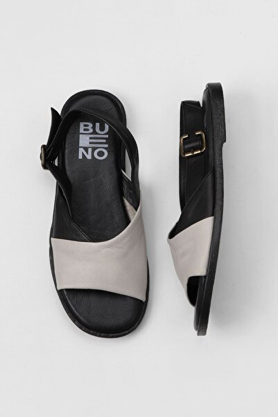 Bueno Shoes Γυναικεία Flat Ecru Μαύρα Δερμάτινα Σανδάλια - 01wy2015