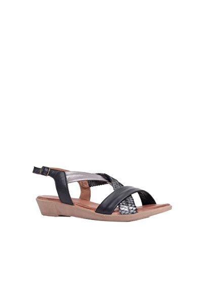 BUENO Shoes Black Leather Women's Flat Sandals 01Wl1505