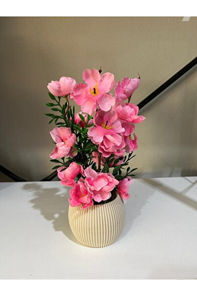 La bella bazar 24cm-mini Yapay Çiçek Dekoratif Saksı Masa Çiçeği Dekor Küçük Boy Doğal Taş Yosunlu Saksıda