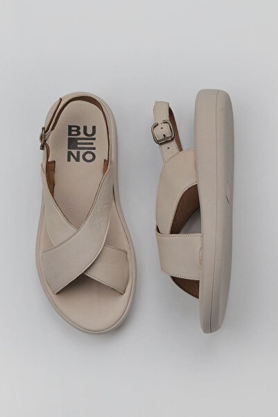 Bueno Shoes Krémové kožené dámske ploché sandále 01wy2302