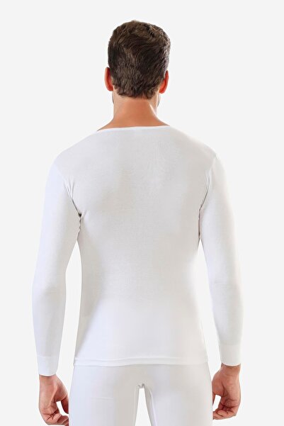 Arma Yıldız Men's White Crew Neck Long Sleeve T-shirt - Pack of 2, 100% Cotton, Undershirt Rib