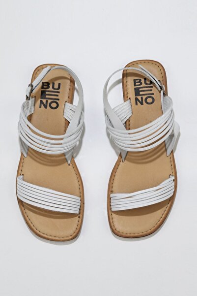Bueno Shoes Λευκά Δερμάτινα Γυναικεία Flat Σανδάλια 01wu3421