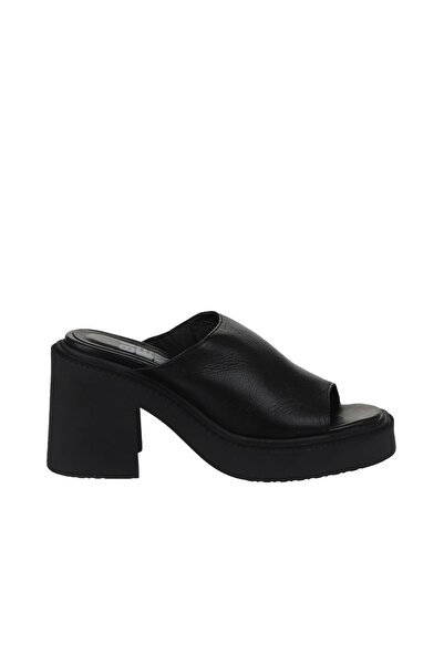 Bueno Shoes Černé kožené dámské sandály na podpatku 01wy12702