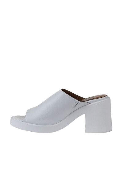 Bueno Shoes White Leather Women's Heeled Slippers 01Wy12505