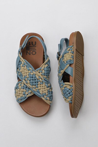 Bueno Shoes صندل نسائي من الجلد باللون الأزرق 01wu4248