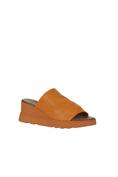 Bueno Shoes Turuncu Deri Kadın Dolgu Topuklu Terlik 01wy8605