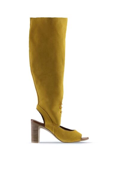 Bueno Shoes Suede γυναικείες μπότες με τακούνι κίτρινο - 01wq6905