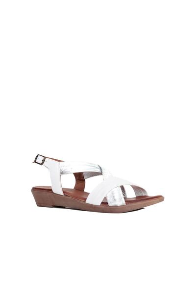 BUENO Shoes White Silver Leather Women's Flat Sandals 01Wl1505