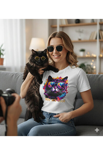 Butik Cat with Glasses We Are Cool Digital Printed Tshirt