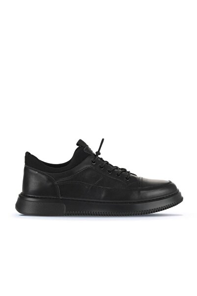 KOMCERO Black Marsel Leather Men's Sports Shoes 0487-F412