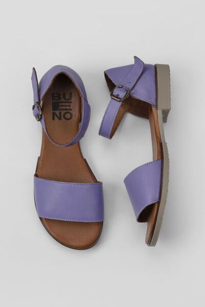 Bueno Shoes Λιλά Δερμάτινα Γυναικεία Flat Σανδάλια 01wy2502