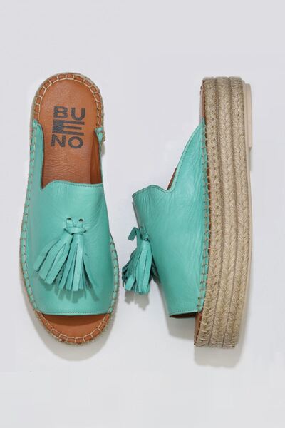 Bueno Shoes Zelené dámské espadrilové pantofle z nílské kůže 01wq3511