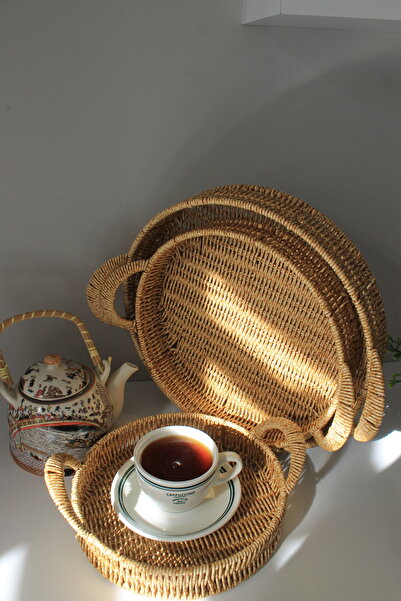 Perotti صينية تقديم دائرية مكونة من 3 قطع من الخوص