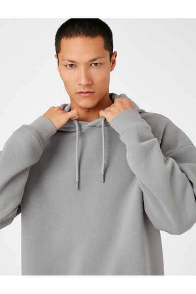 Koton Hooded Oversize Sweatshirt Ribbed Long Sleeve