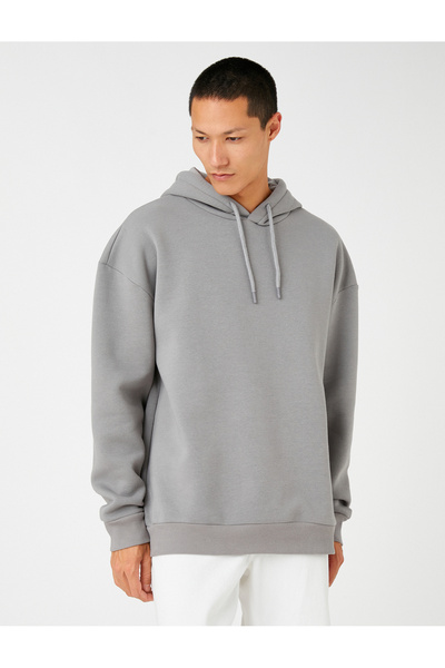 Koton Hooded Oversize Sweatshirt Ribbed Long Sleeve
