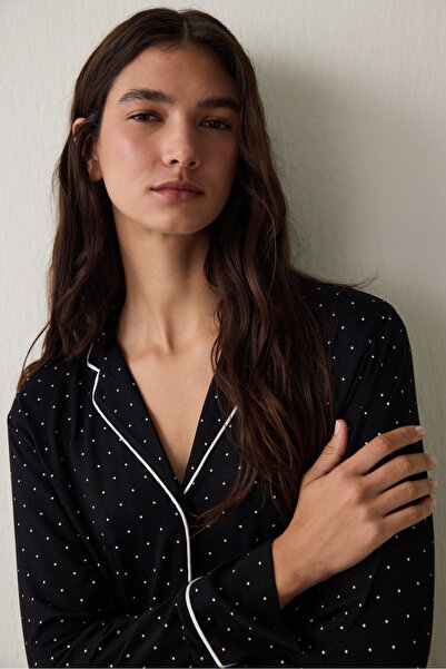 Penti Black Polka Dot Patterned Long Sleeve Shirt Pajama Set
