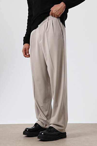 VAMOSCLO Υφασμάτινο παντελόνι με φαρδιά εφαρμογή Πέτρα