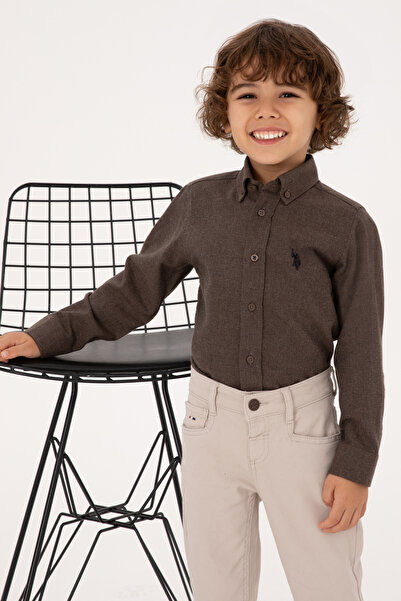 U.S. Polo Assn. Boy's Brown Long Sleeve Basic Shirt 50316769-Vr029