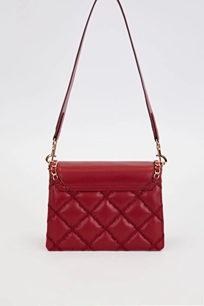 Levidor Two-Compartment Quilted and Chain Detailed Flap Long Strap Medium Size Women's Shoulder Bag Lv930579 Bord