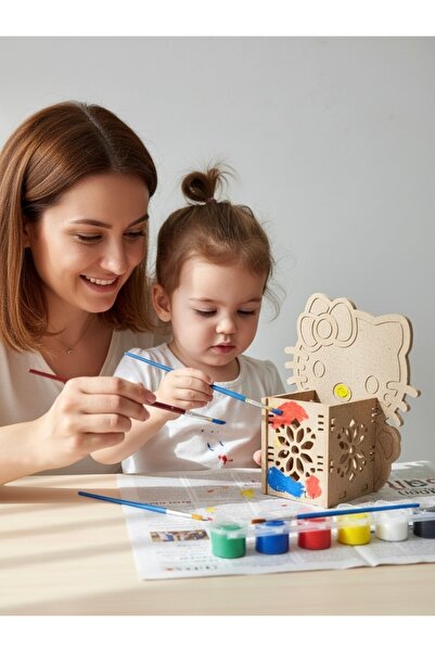 şimşek hobi tasarım Ahşap Hello Kitty Tasarımlı kalemlik.Boyama Seti.Okul Önc...