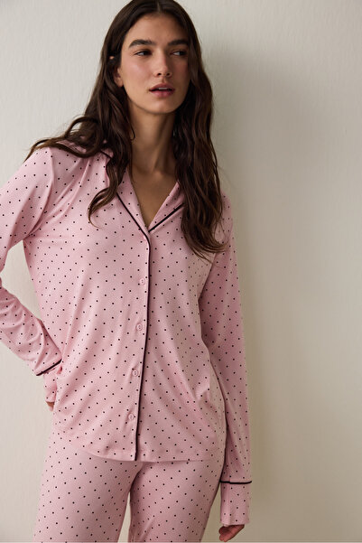 Penti Pink Polka Dot Oversize Shirt Collar Pajama Set