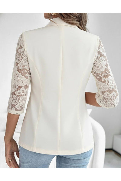 Moda Ebrar Mdb Women's Long Sleeve Three Quarter Sleeve Button Front Pocketed Lace Atlas Jacket