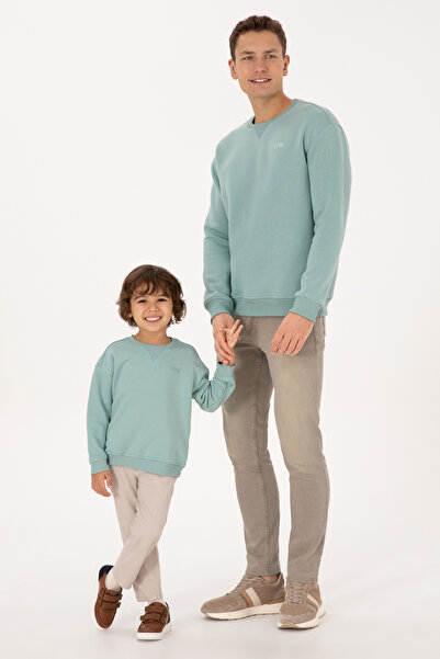 U.S. Polo Assn. Erkek Comfort Fit Bisiklet Yaka Şardonlu Mint Basic Sweatshirt 50313757-VR090