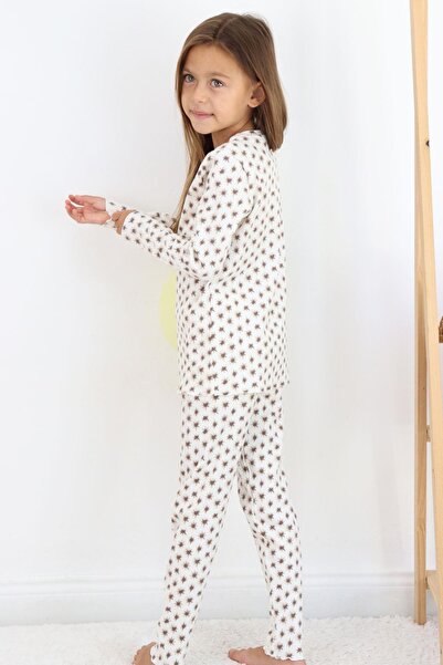 Breeze 4-8 Years Old Girl's Patterned Pajama Set - Ecru