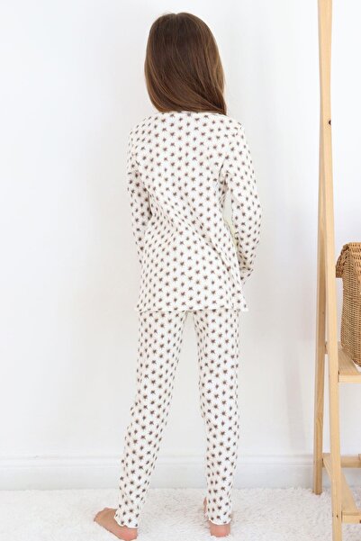 Breeze 4-8 Years Old Girl's Patterned Pajama Set - Ecru