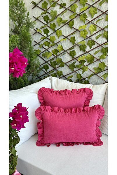 Decamor home Vintage Fuchsia Pink Ruffled Throw Pillow Cover 1Pc