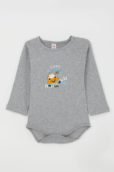Breeze Erkek Bebek Çıtçıtlı Body Küçük Tamirci 9 Ay-3 Yaş, Koyu Gri Melanj