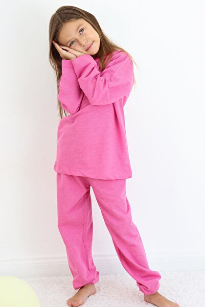Breeze Kız Çocuk Pijama Takımı Verev Çizgi Desenli 4-8 Yaş, Pembe