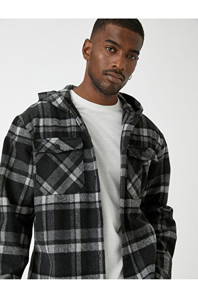 Koton Cămașă de lemn în carouri cu buzunar cu glugă