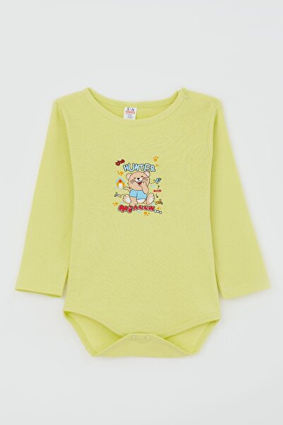 Baby Boy Snap Body Hunter Kitten Printed 9 Months-3 Years, Peanut Green
