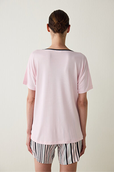 Penti Aging Light Pink Collagen Effect V-Neck Short Sleeve Shorts Pajama Set