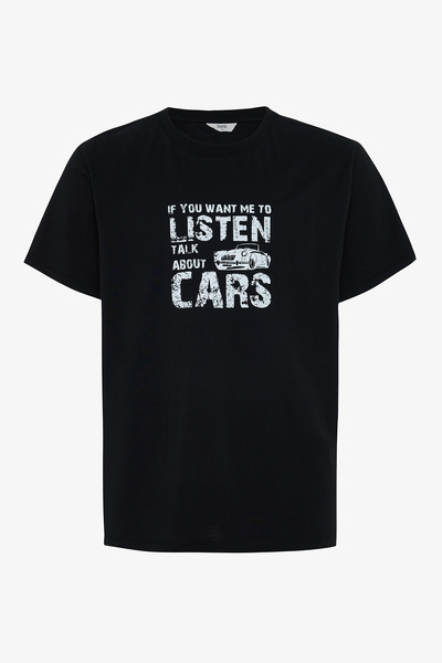 Penti Men's Listen Slogan Printed Cotton Short Sleeve Pajama Set