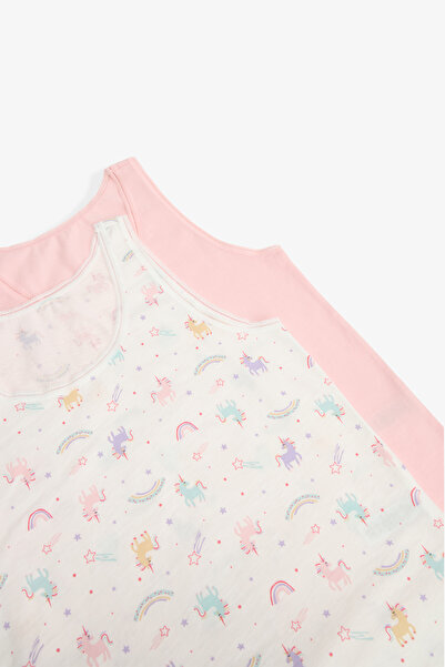 Penti Girl's Pinky Unicorn Ballerina Patterned Thick Strap Cotton 2-Piece Undershirt