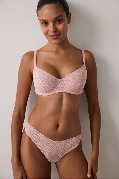 Penti Dusty Rose Valeria virágmintás csipke, aládrótozott, nem párnázott, összehúzó melltartó