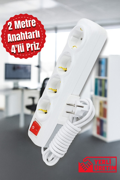 Tntech 4'lü 2m Anahtarlı Kablolu Topraklı Grup Priz