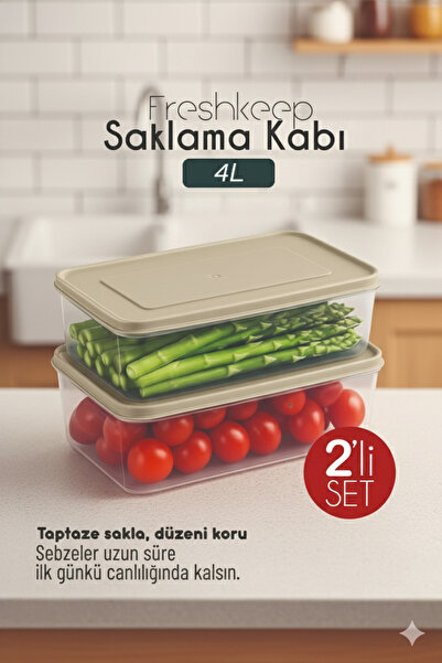 bizimevde 2-Piece Storage Container 4 Liter Deep Freezer Microwave Compatible