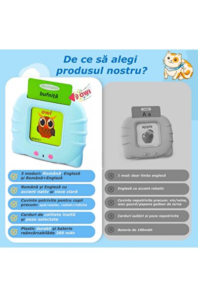 Toyska Cititor carduri in limba Romana si Engleza cu 448 cuvinte, 224 imagini, dezvoltare vocabular, albas