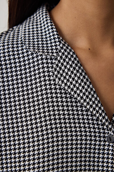 Penti Black Bonjour Plaid Embroidery Detailed Shirt Collar Pajama Set