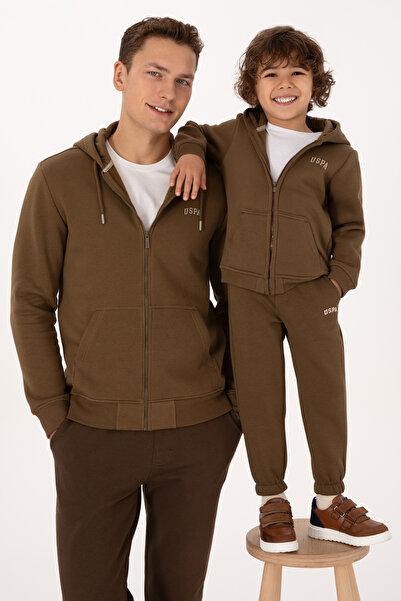 U.S. Polo Assn. Boy's Khaki Zippered Hooded Sweatshirt 50313852-Vr027