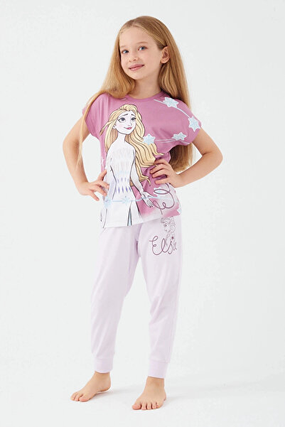 Frozen Elsa Mor Kız Çocuk Kısa Kol Pijama Takım