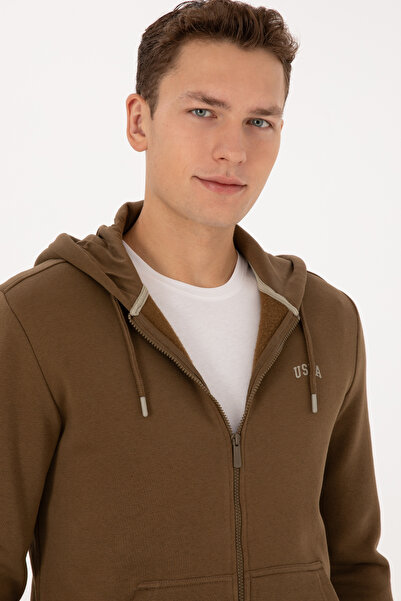 U.S. Polo Assn. Boy's Khaki Zippered Hooded Sweatshirt 50313852-Vr027