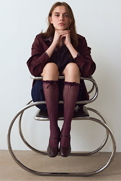 Penti Mürdüm Fiyonk Detaylı Kurdela Desenli File Pantolon Çorabı