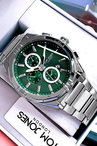 Tom Jones Orijinal Erkek Kol Saati Su Geçirmez Gümüş Yeşil Renk Çelik Kordon DKH4157C1