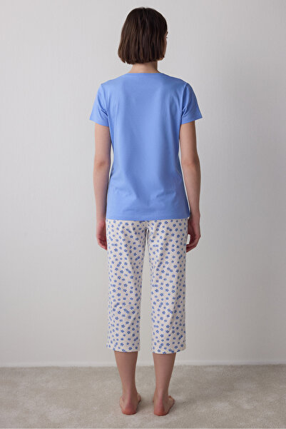 Penti Set de pijamale Capri cu mânecă scurtă din bumbac Forget Me Not albastru